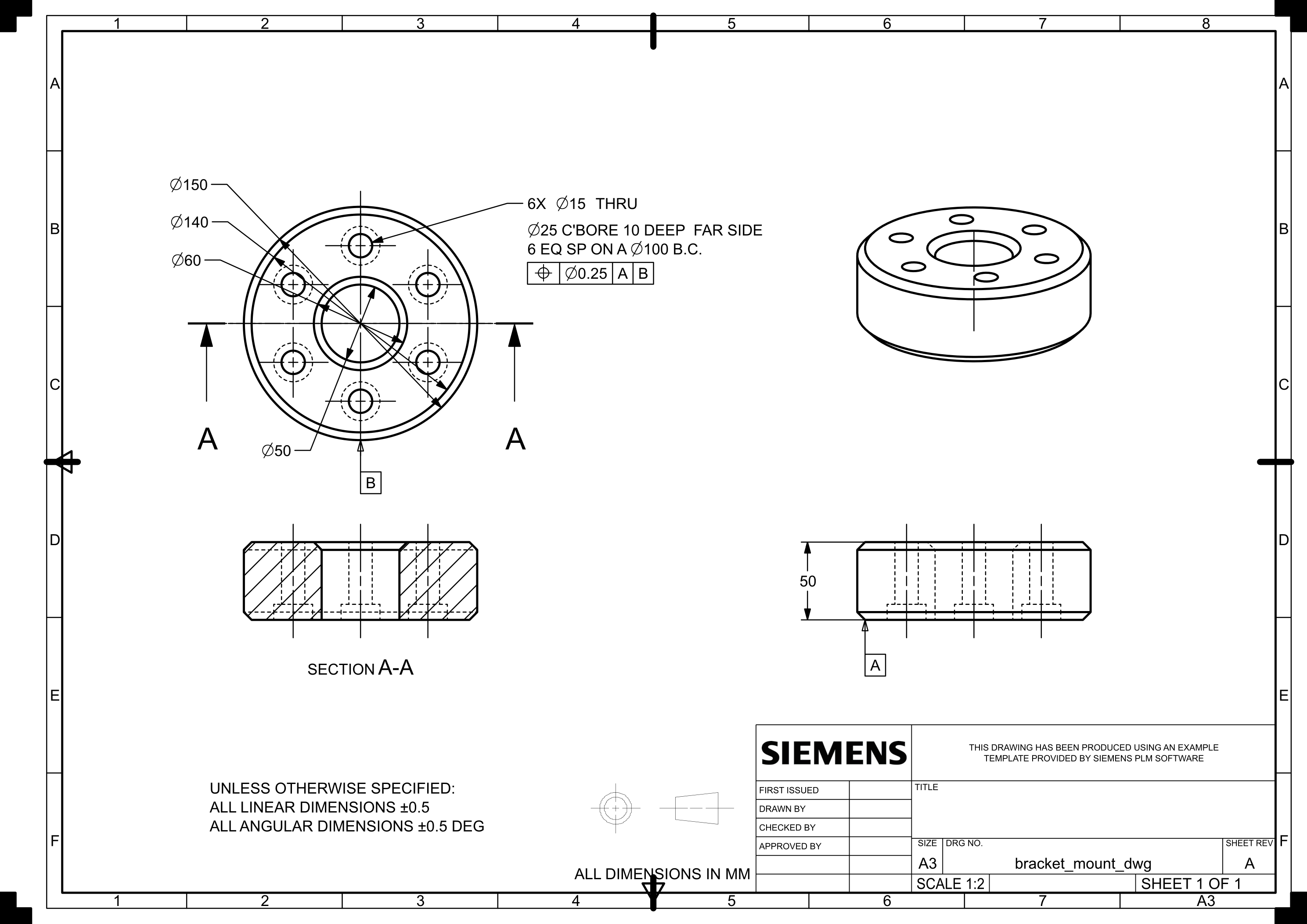 bracket_mount production drawing — A3 sheet